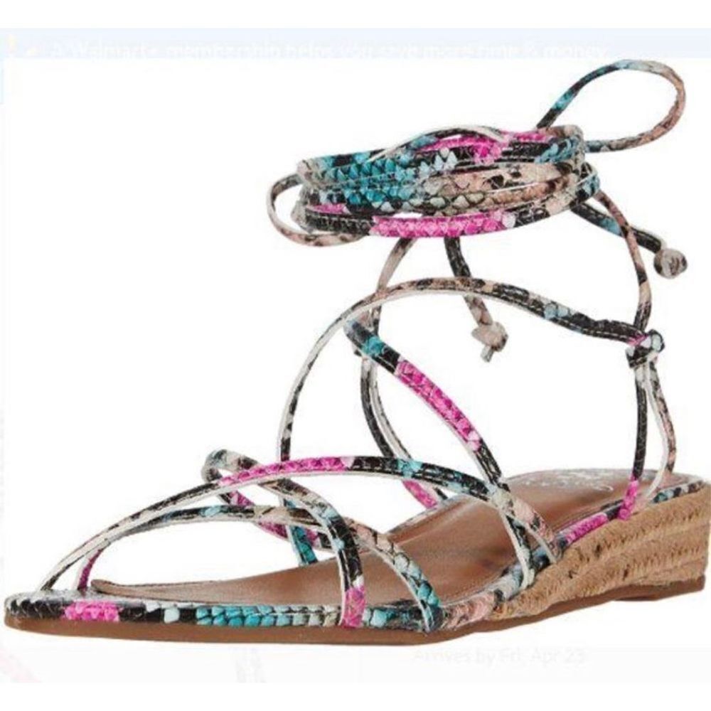 Vince Camuto Sandals Womens Size 7.5 Multicolor Faux Leather‎ Strappy Wedges